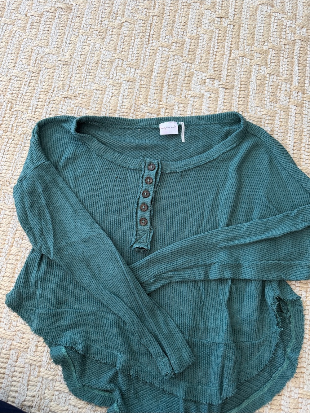 Urban Outfitters Waffle Knit Henley Long Sleeve Top - Teal